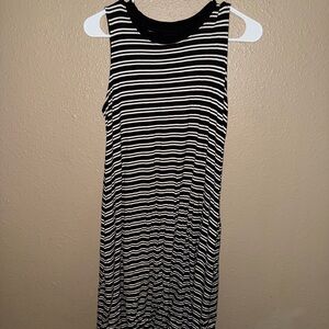 Time and Tru Black and White Striped Midi Dress